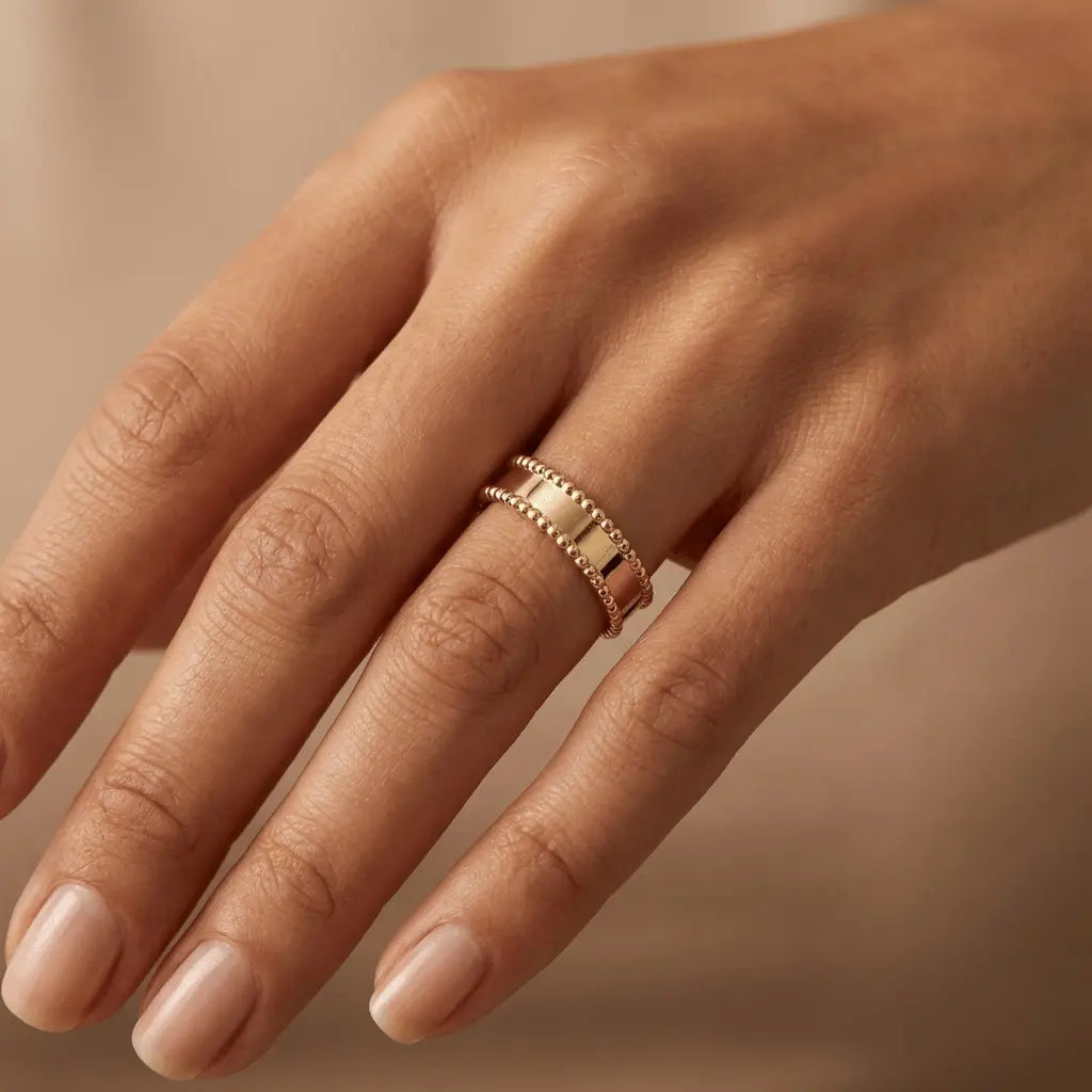 Beaded Edge Classic – gold ring in solid 14ct/14K gold by Majestic Jewellery