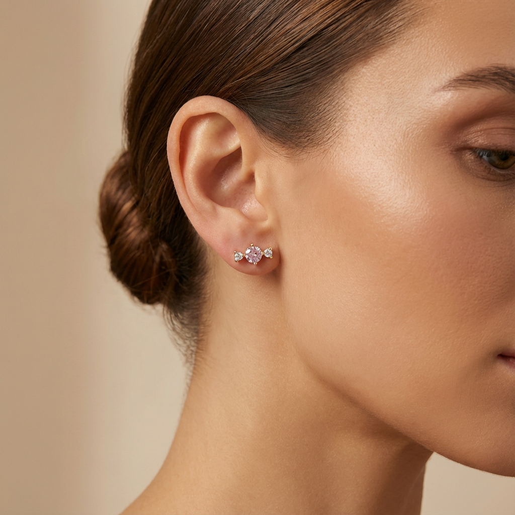 Blush Radiance Trio Earrings – 14K Better Gold Pink Stone Elegant Earrings