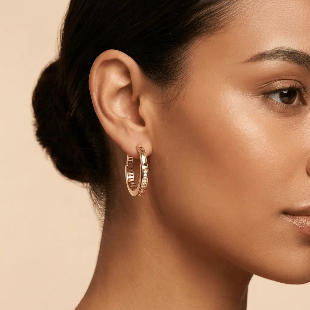 Classic Pavé Front Hoop – gold earrings in solid 14ct/14K gold by Majestic Jewellery