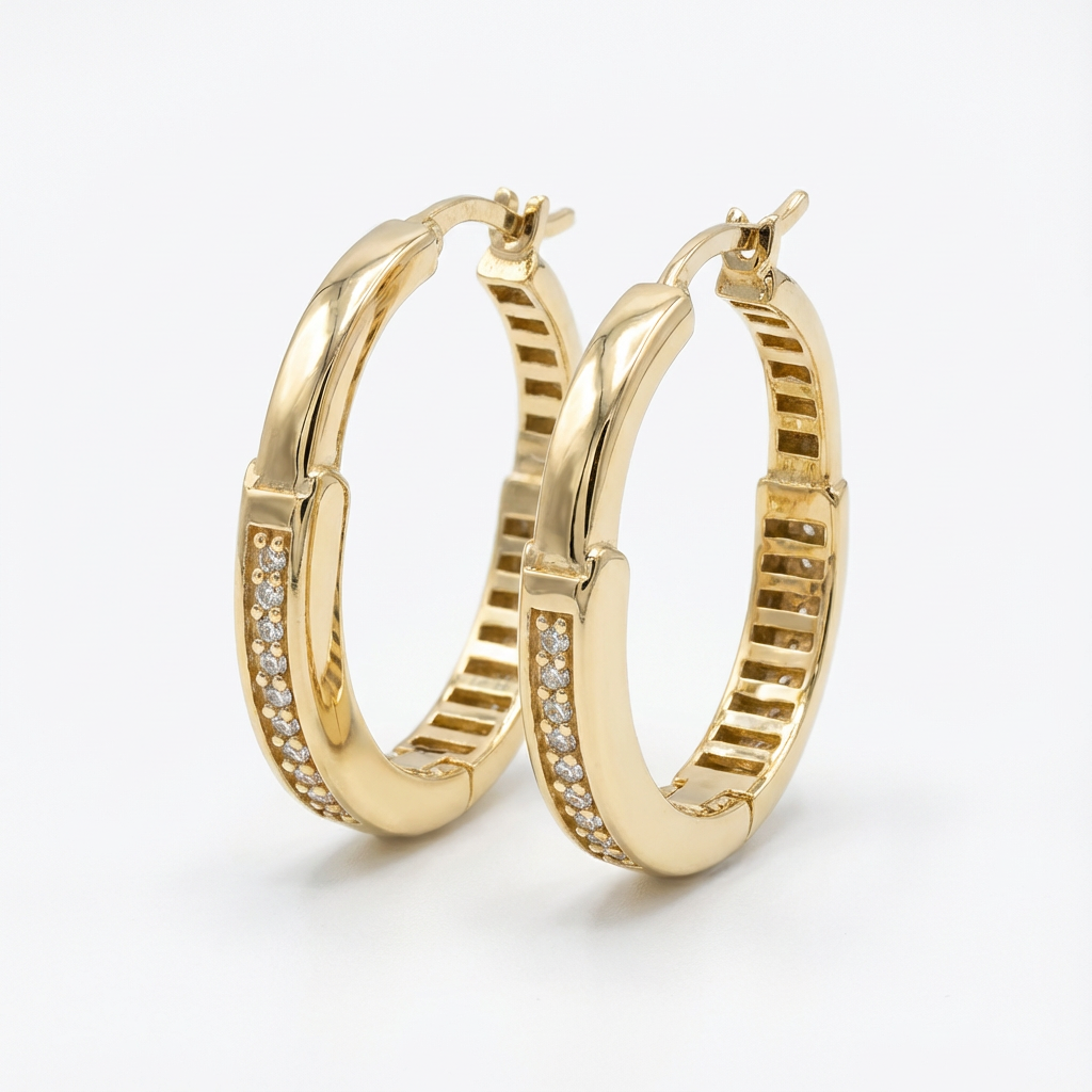 Classic Pavé-Front Gold Hoop Earrings