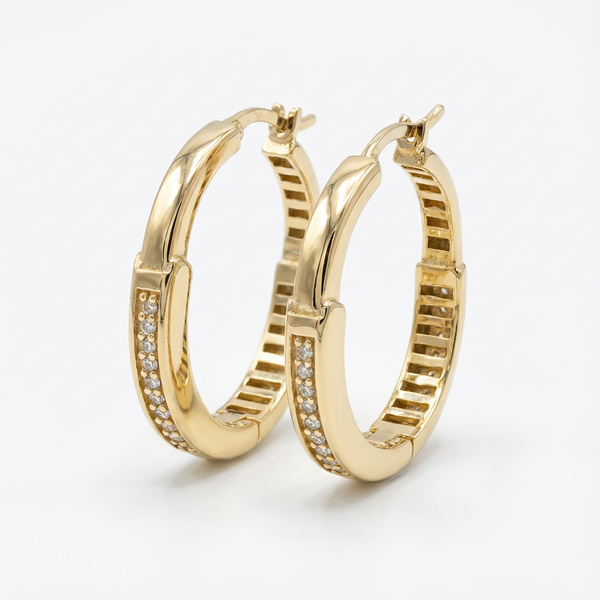 Classic Pavé-Front Gold Hoop Earrings