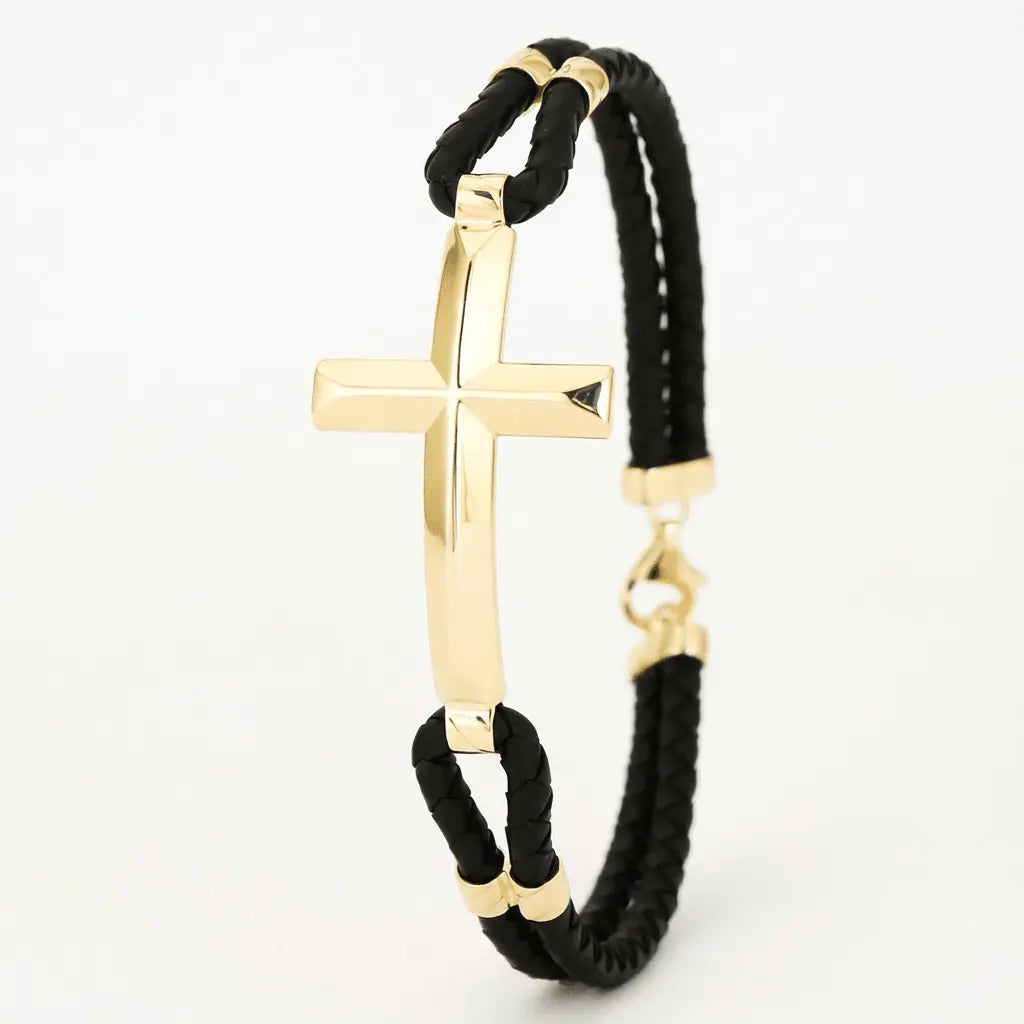 Bold Cross Braided solid gold bracelet by Majestic Jewellery