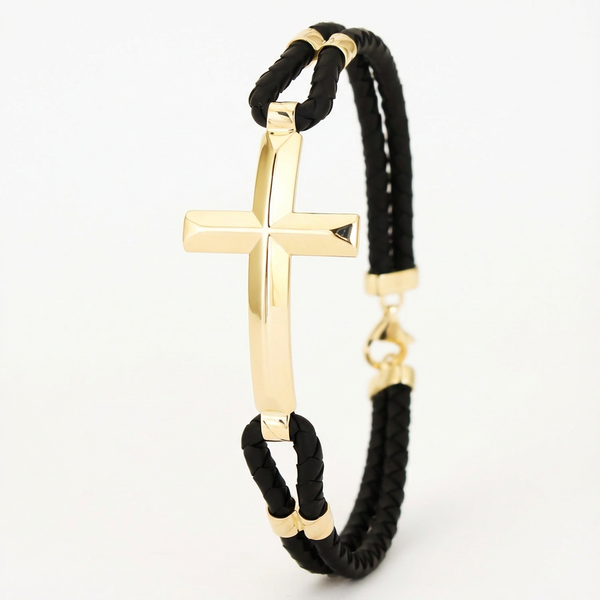 Bold Cross Braided Gold Bracelet