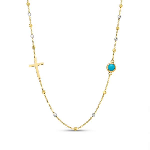 Cross & Turquoise Accent Gold Necklace