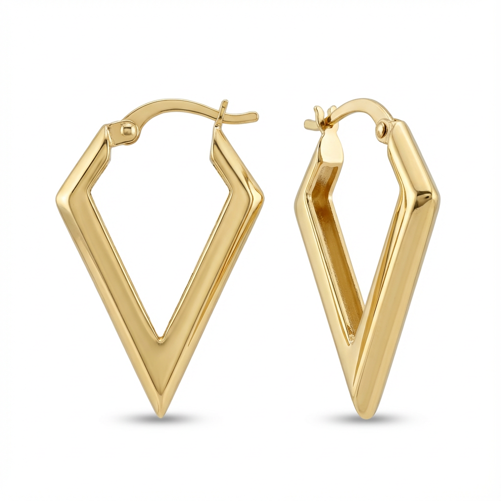 Geometric V-Shaped Gold Hoop Earrings