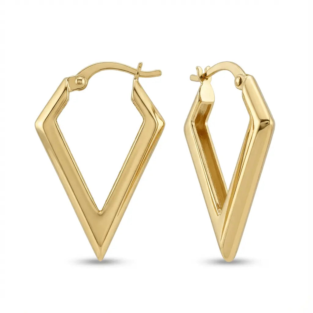 Geometric V Shaped Hoop solid gold earrings by Majestic Jewellery
