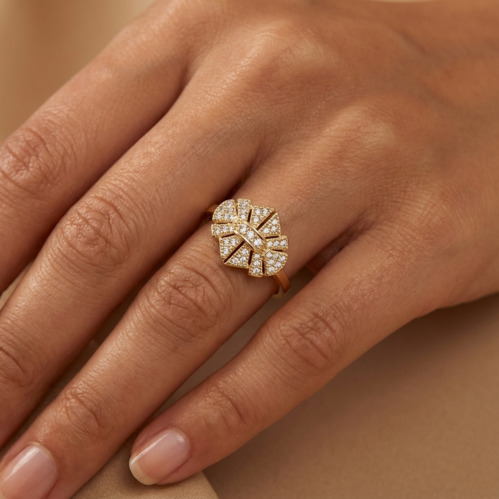 Golden Mosaic Sparkle Ring – 14K Better Gold Geometric Statement Ring