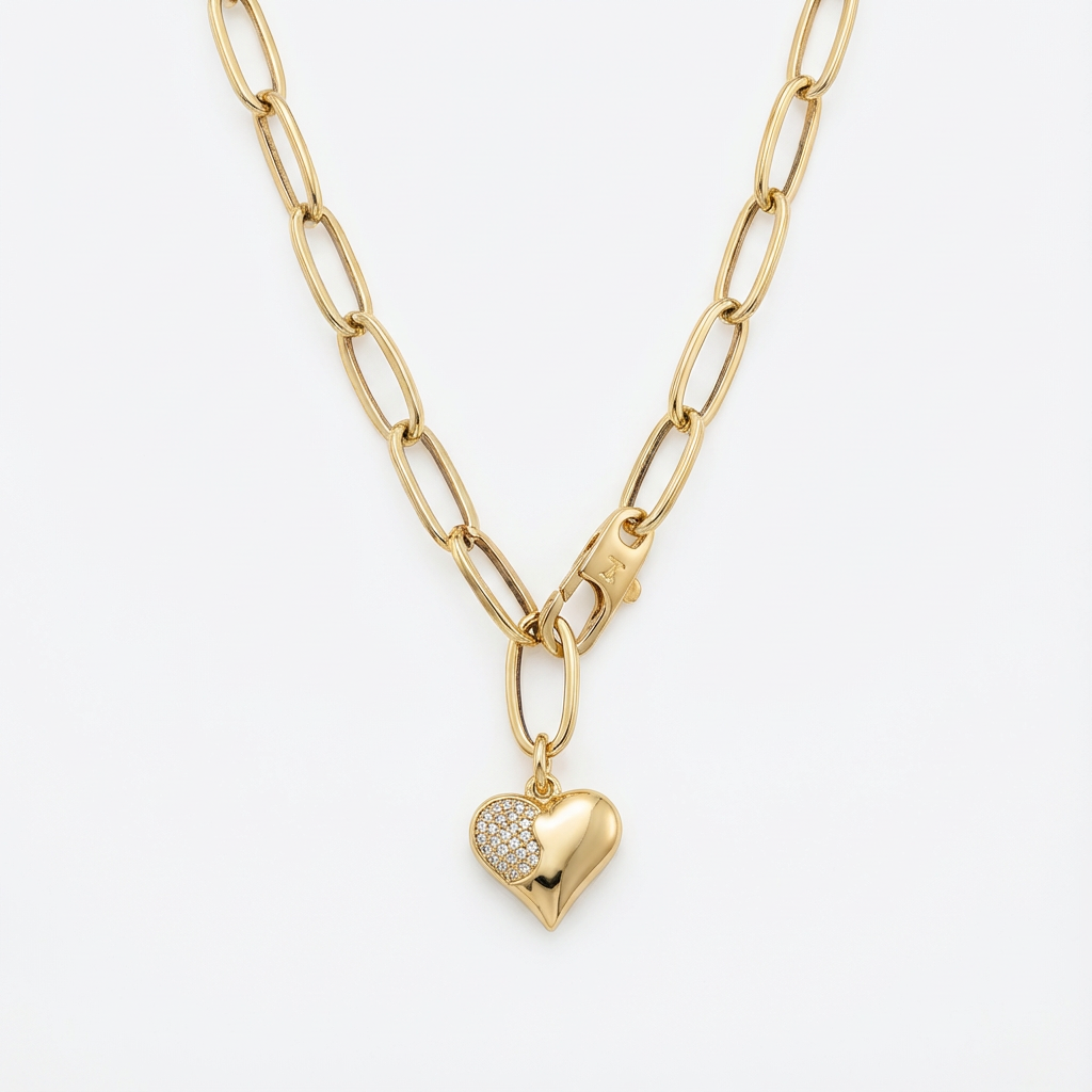 Golden Heart Link Chain Necklace