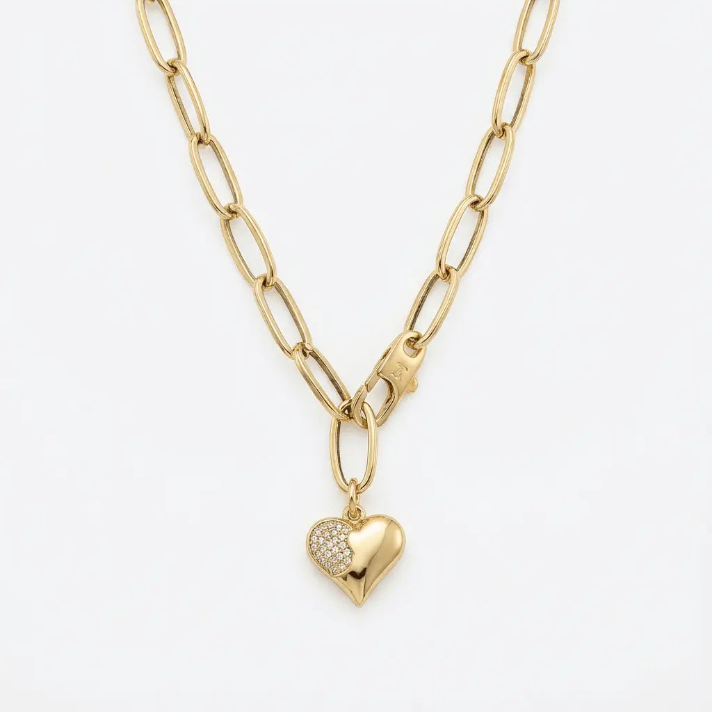 Gold necklace in solid 14ct/14K gold – Golden Heart Link Chain by Majestic Jewellery