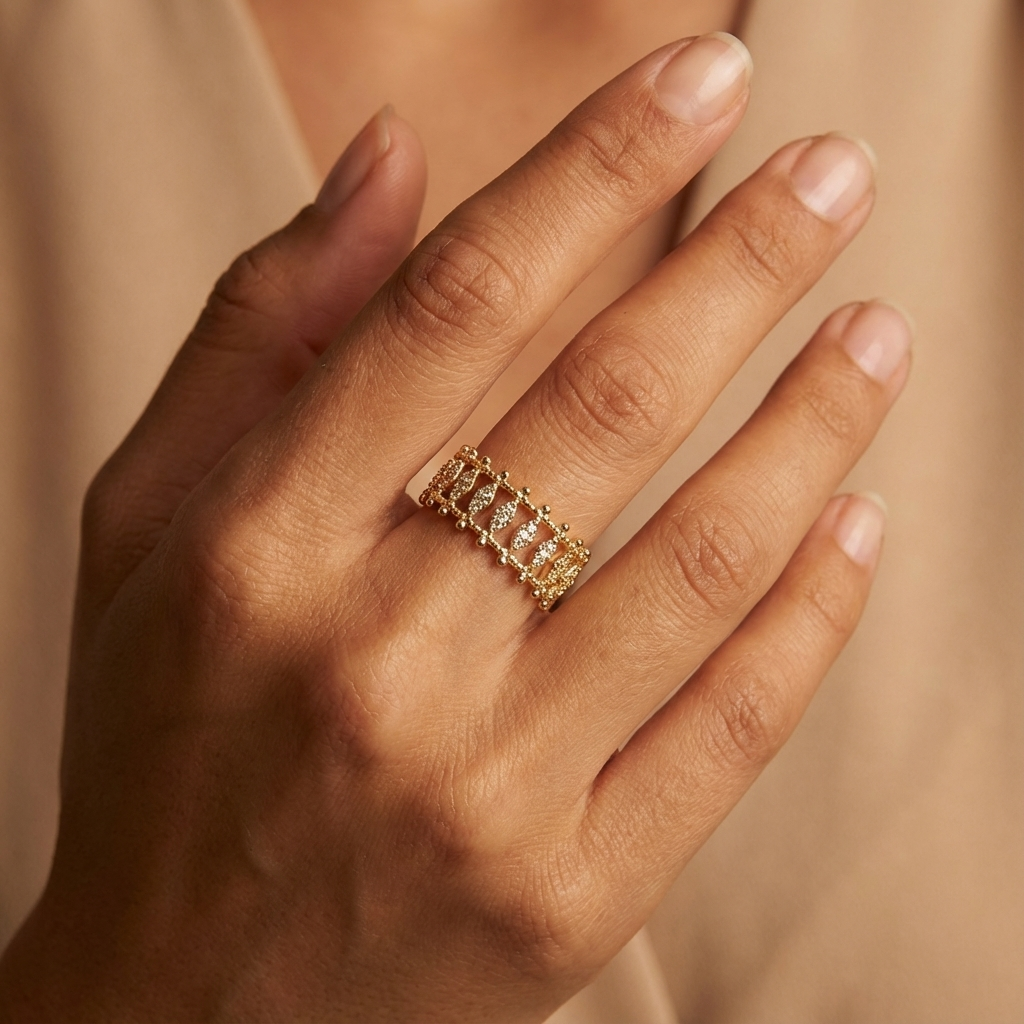 Lacework Elegance Gold Band – 14K Better Gold Intricate Lattice Ring