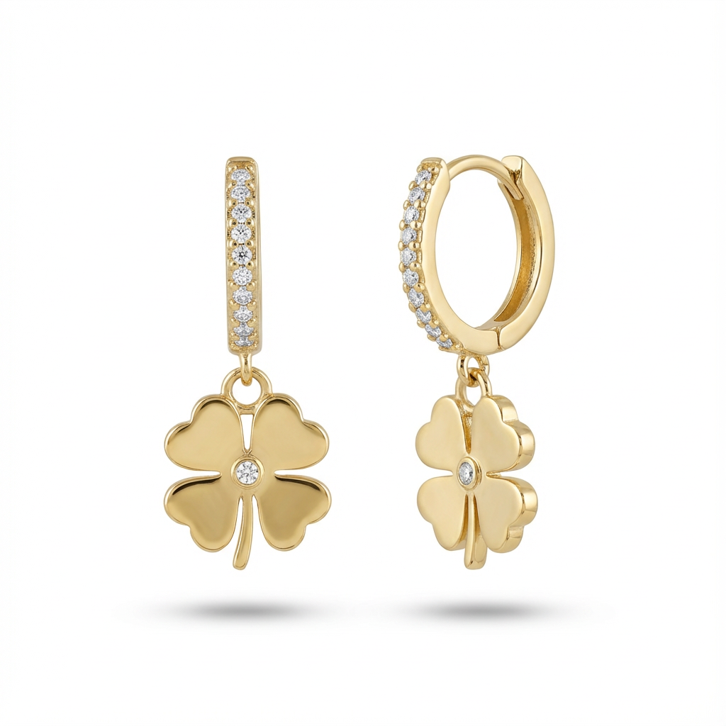 Lucky Clover Drop Hoop Earrings