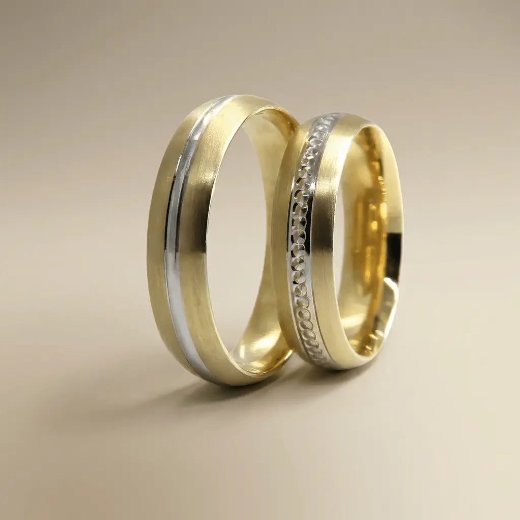 Majestic Center Line & Stone Channel 14K Gold Wedding Band — 5mm - Majestic Jewellery