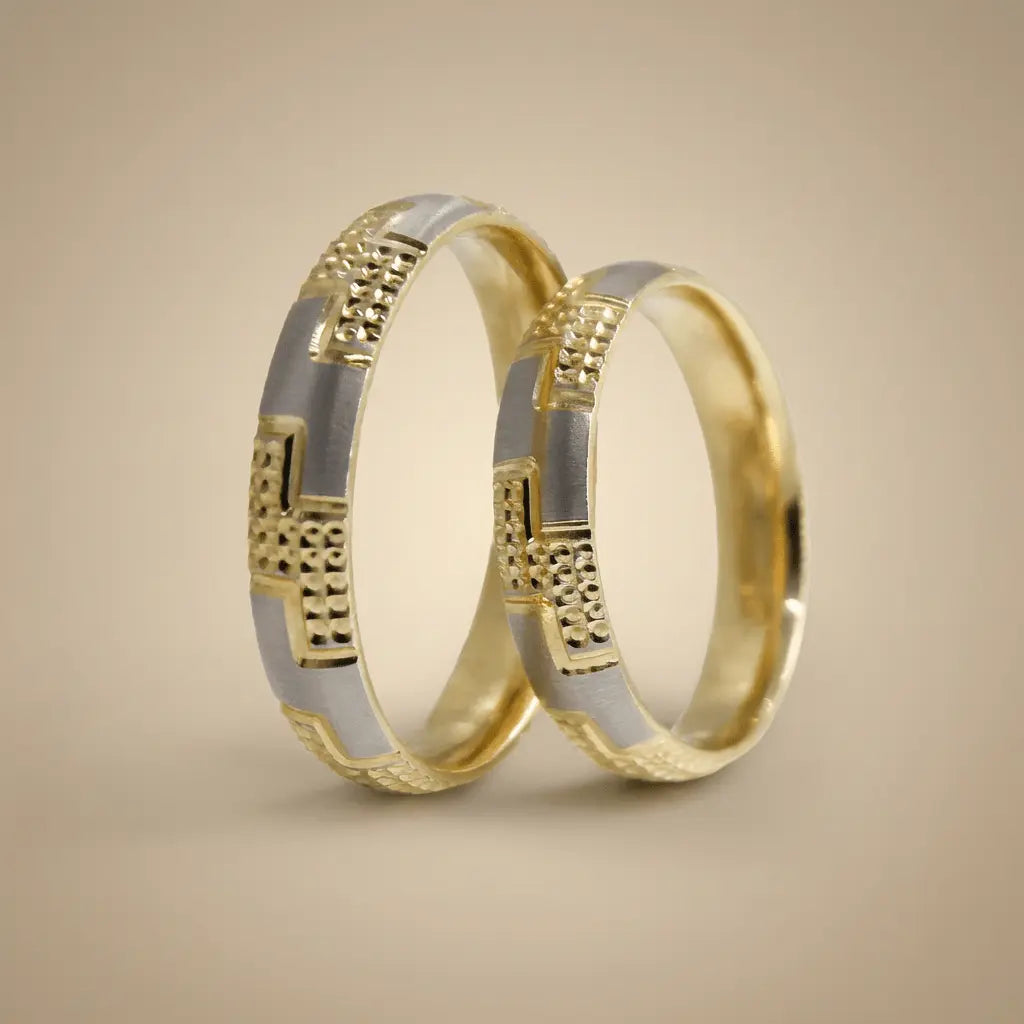 Majestic Contrast Greek Key 14K Gold Wedding Band — 4mm - Majestic Jewellery