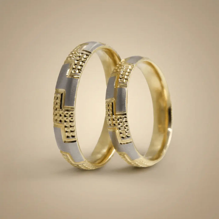 Majestic Contrast Greek Key 14K Gold Wedding Band — 4mm - Majestic Jewellery