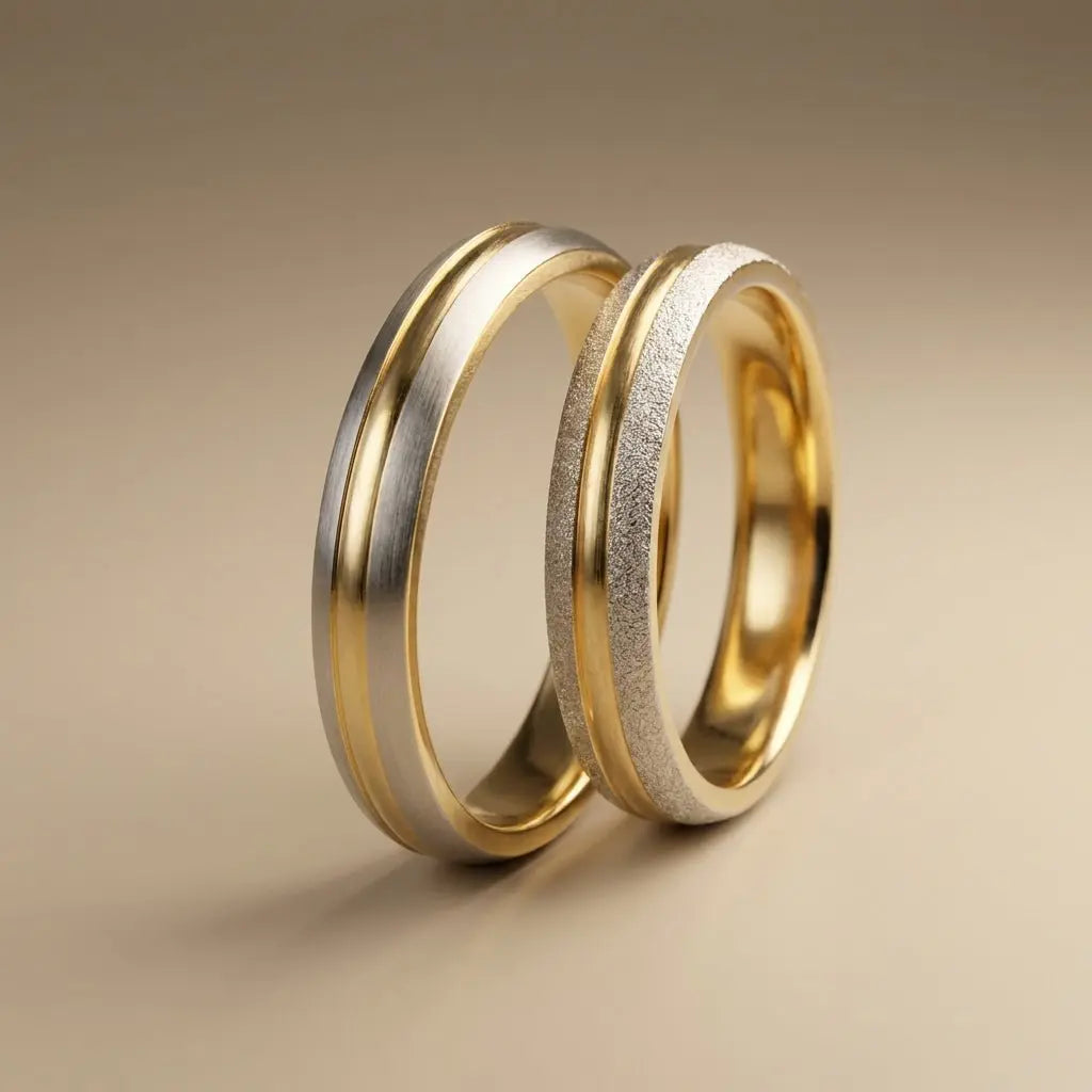 Majestic Contrast Texture 14K Gold Wedding Band — 4mm - Majestic Jewellery