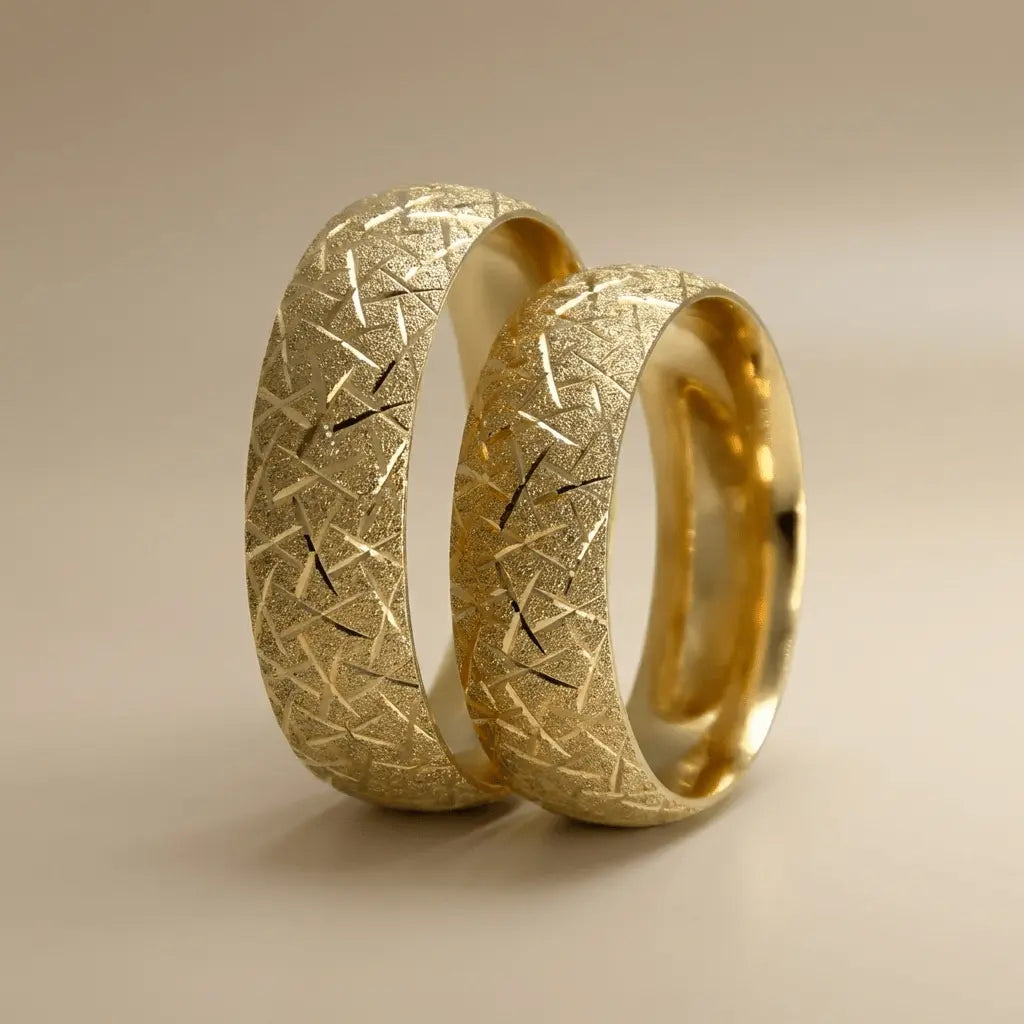 Majestic Cross - Cut Textured 14K Gold Wedding Band — 6mm - Majestic Jewellery