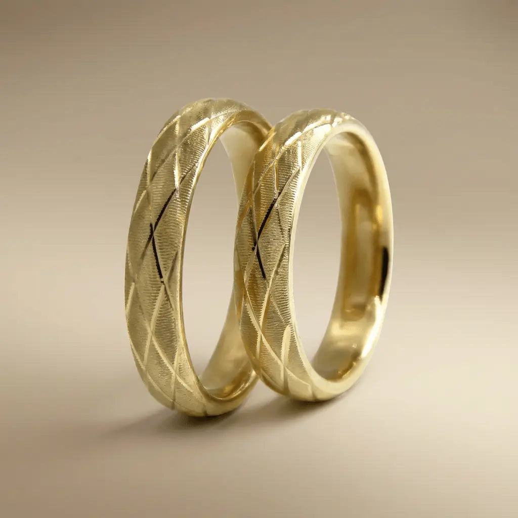 Majestic Cross Diamond Cut 14K Gold Wedding Band — 4mm - Majestic Jewellery