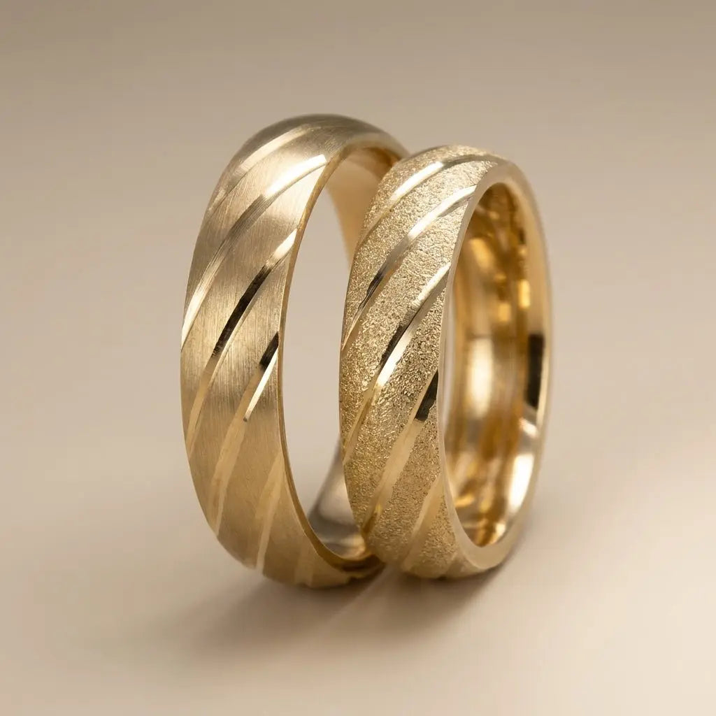Majestic Diagonal Contrast 14K Gold Wedding Band — 5mm - Majestic Jewellery