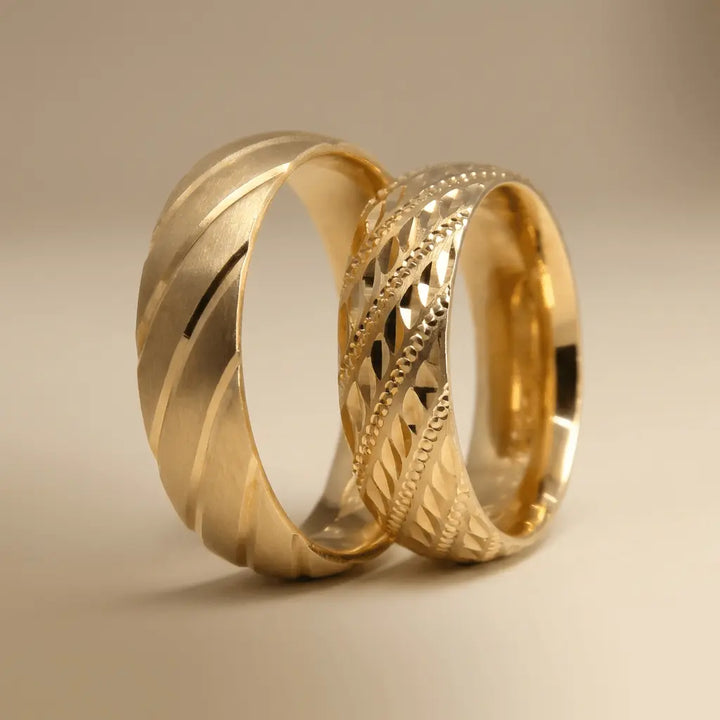 Diagonal Lattice Faceted 6mm gold wedding band by Majestic Jewellery