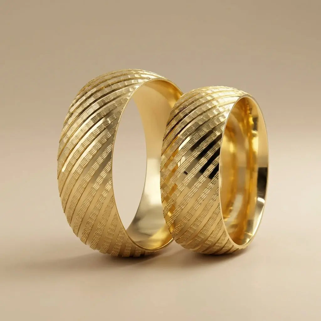 Majestic Diagonal Ribbed Bold 14K Gold Wedding Band — 7mm - Majestic Jewellery