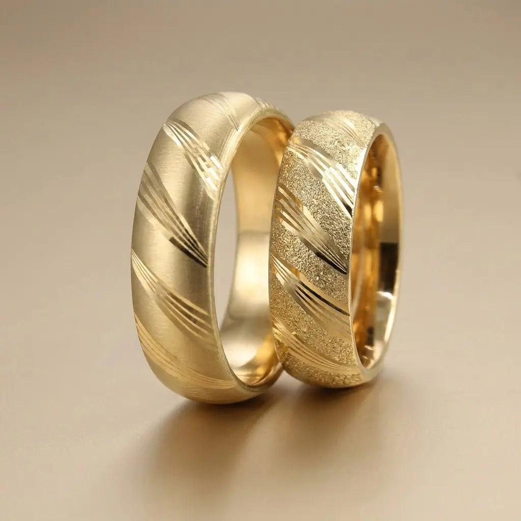 Diagonal Satin Matte 6mm gold wedding band by Majestic Jewellery
