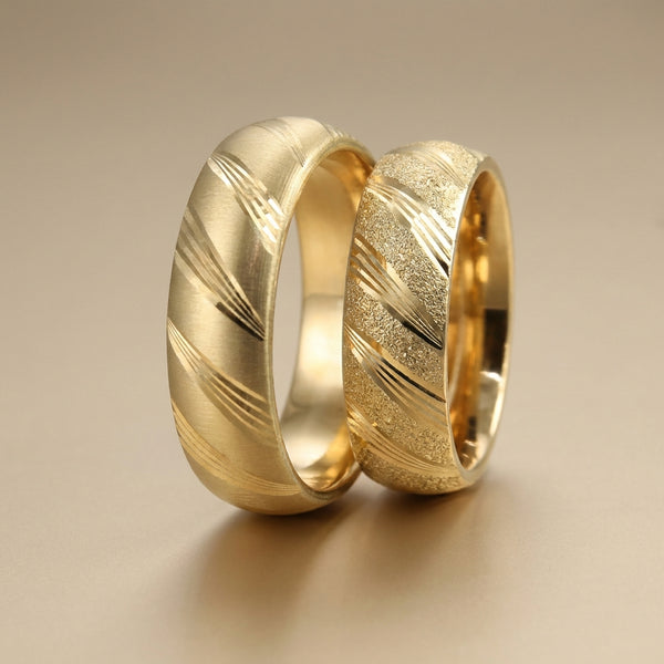 Majestic Diagonal Satin & Matte 14K Gold Wedding Band — 6mm