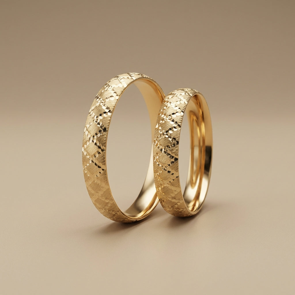 Majestätischer Diamantgitter-Ehering aus 14-karätigem Gold – 4 mm