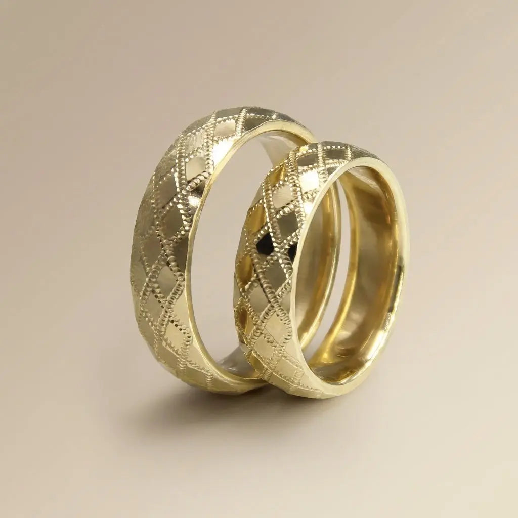 Majestic Diamond Lattice & Micro Texture 14K Gold Wedding Band — 5mm - Majestic Jewellery