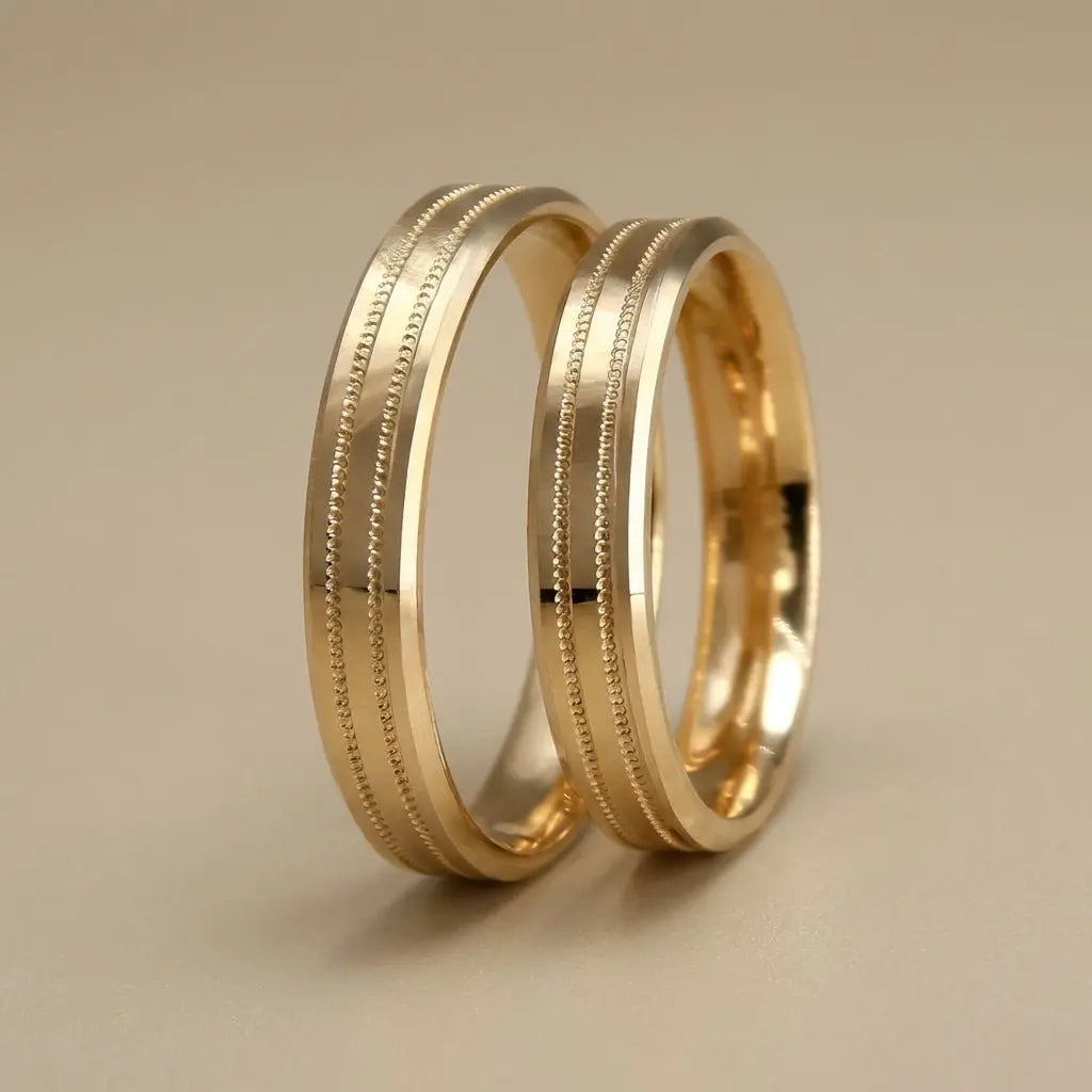Majestic Double Line Classic 14K Gold Wedding Band — 4mm - Majestic Jewellery