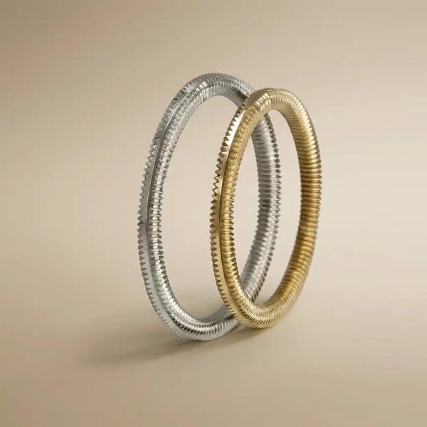 Majestic Dual - Tone Texture 14K Gold Wedding Band — Helix Line 2mm - Majestic Jewellery