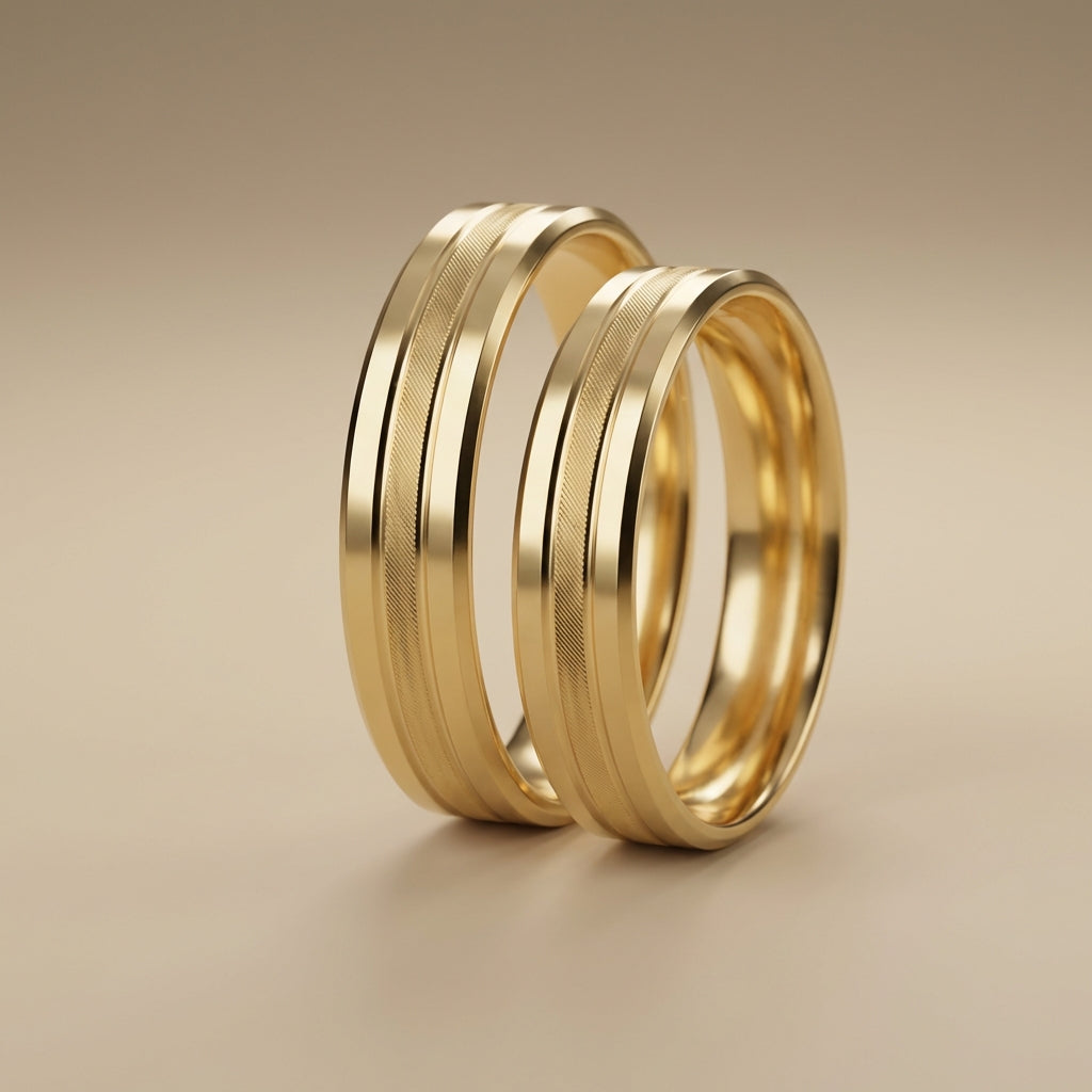 Majestätischer zweikanaliger Ehering aus 14-karätigem Gold – 5 mm