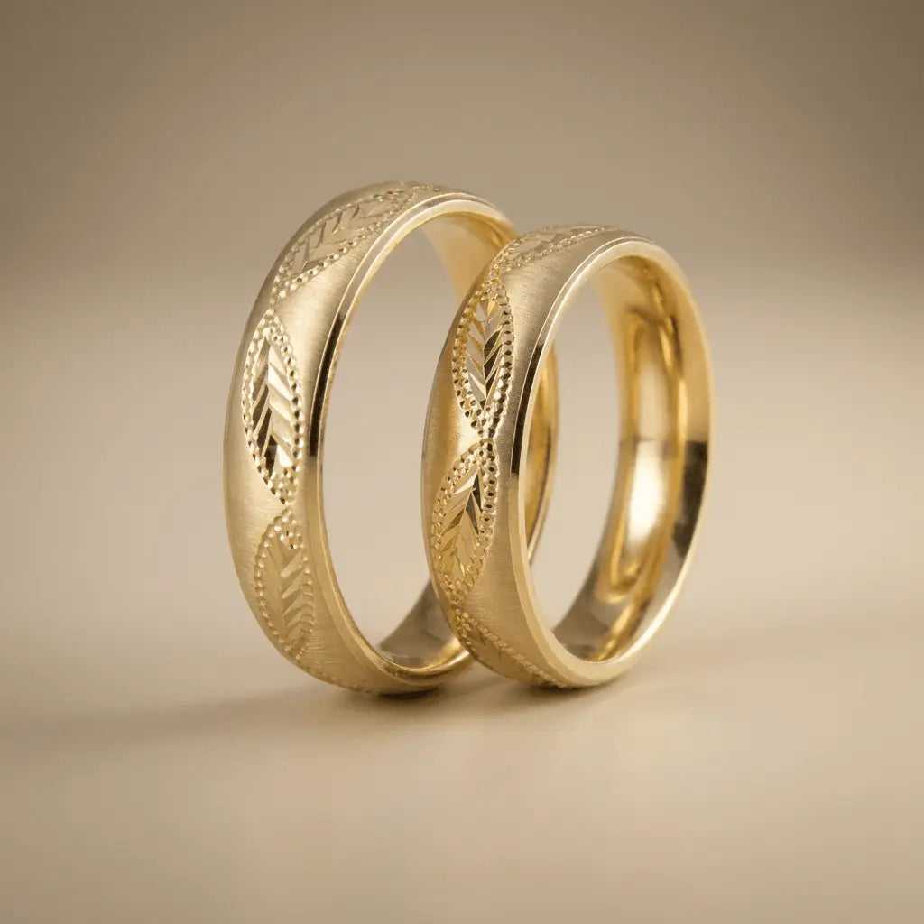 Majestic Engraved Classic 14K Gold Wedding Band — 5mm - Majestic Jewellery