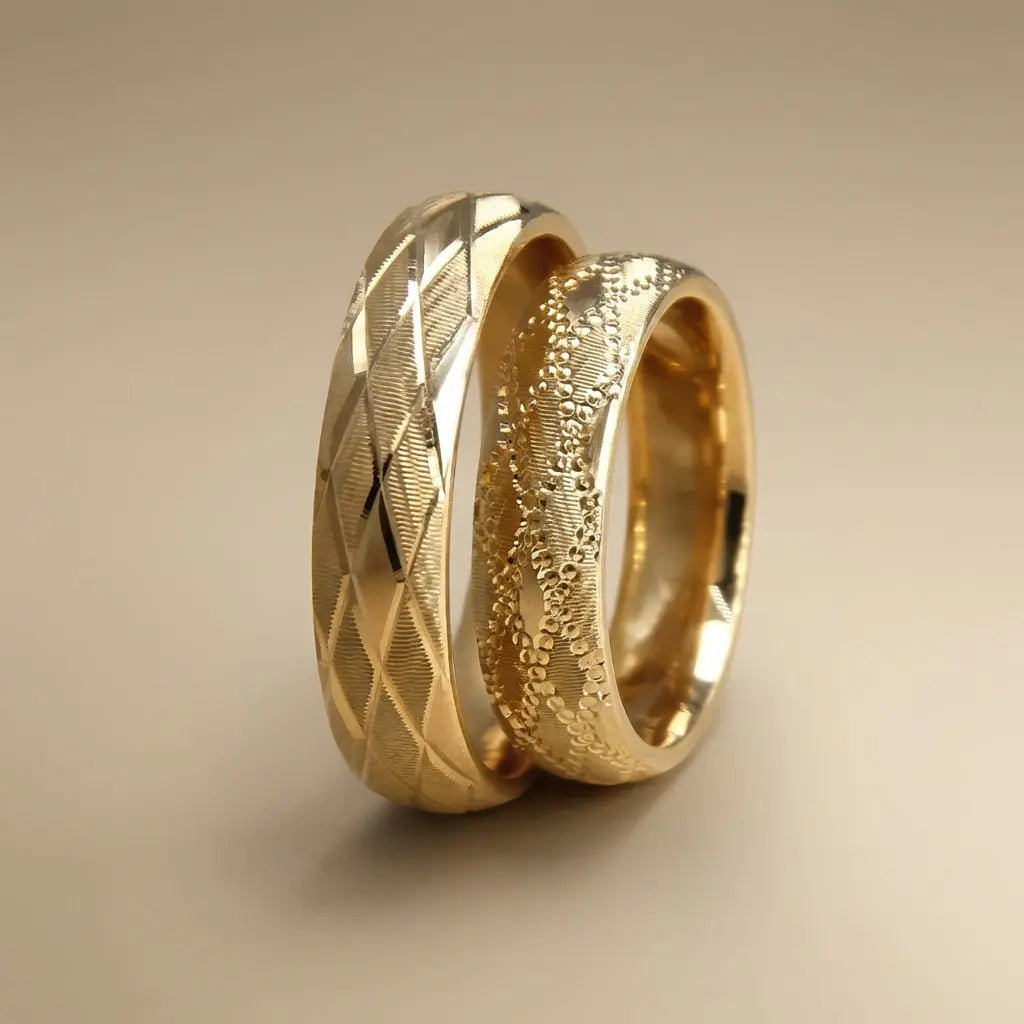 Majestic Faceted & Sandblast Wave 14K Gold Wedding Band — 5mm - Majestic Jewellery