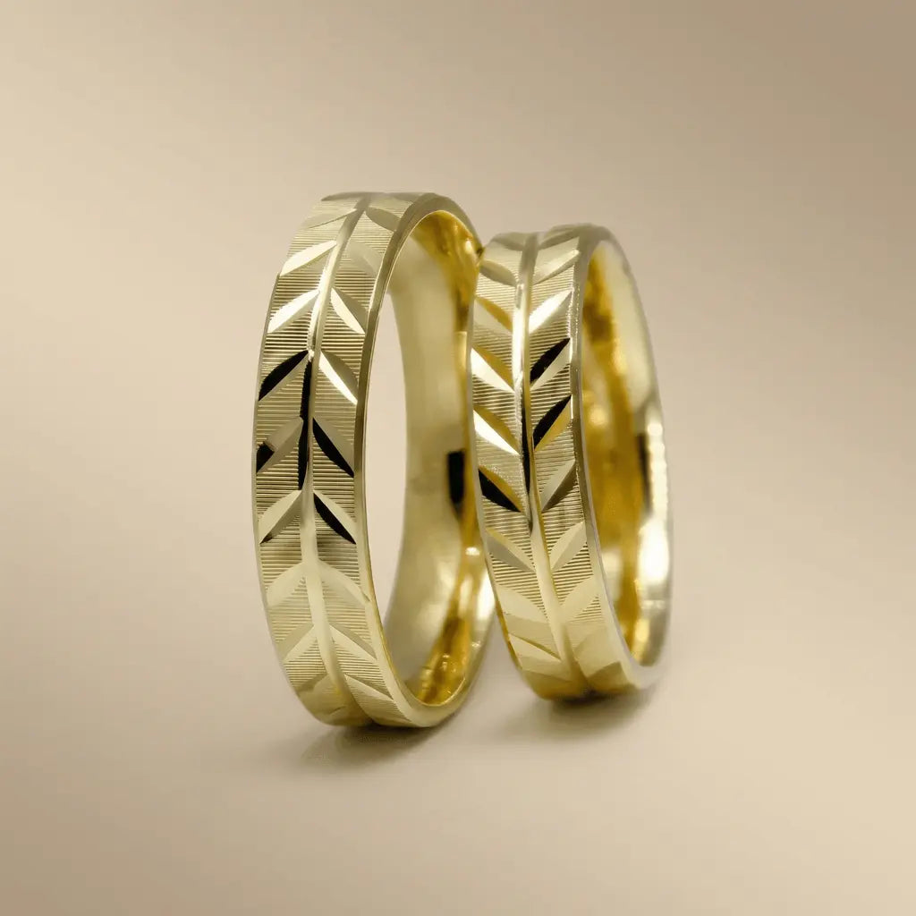 Majestic Geometric Leaf - Cut 14K Gold Wedding Band — 5mm - Majestic Jewellery