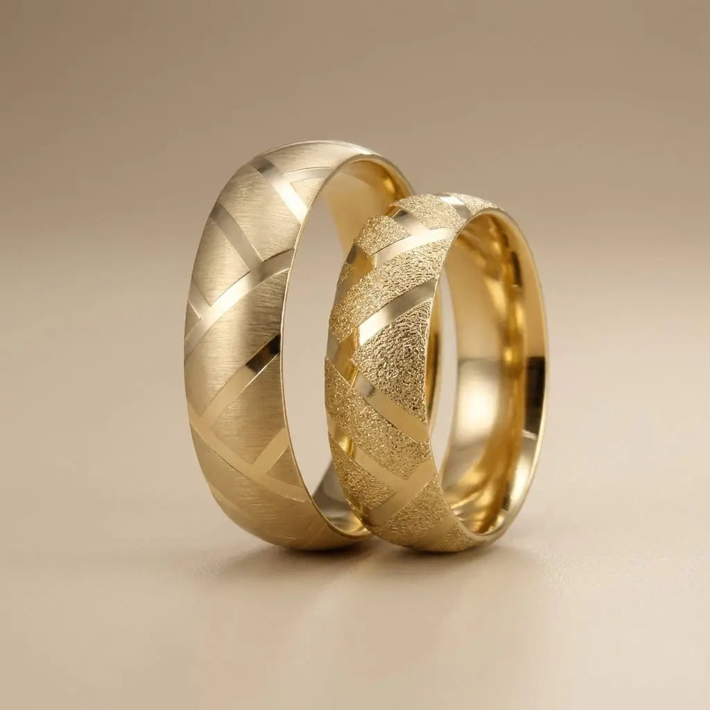 Majestic Geometric V - Cut 14K Gold Wedding Band — 6mm - Majestic Jewellery