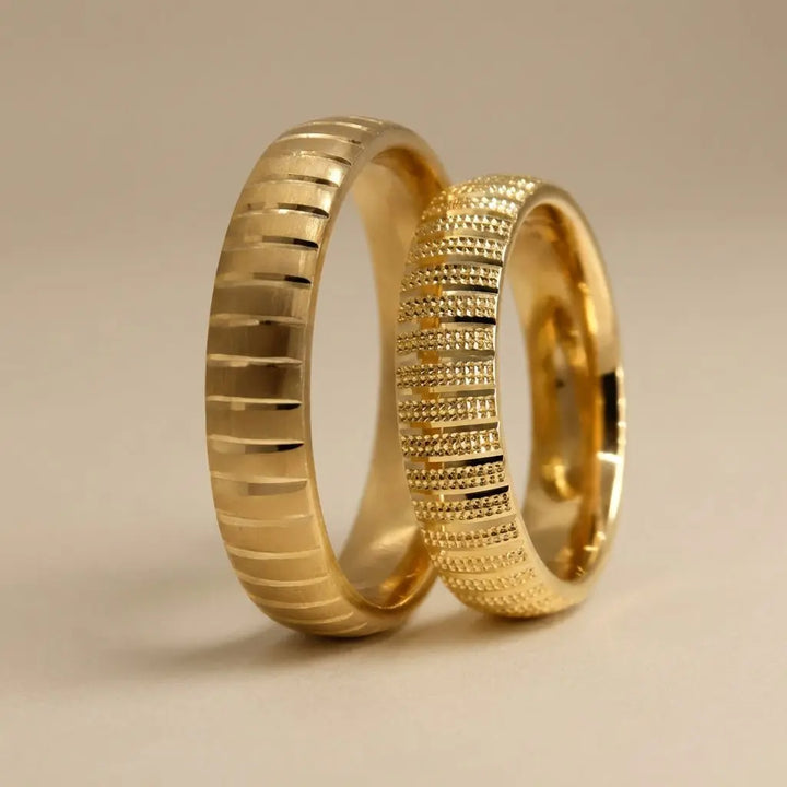 Granular Line 5mm gold wedding band by Majestic Jewellery