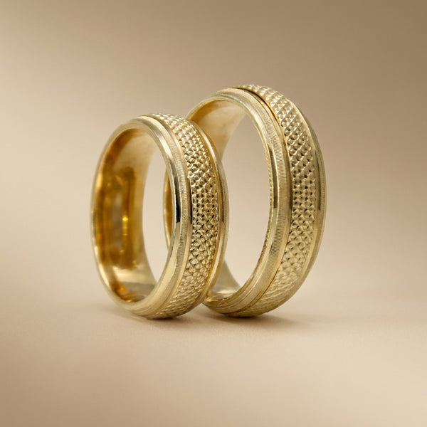 Majestic Granular Texture 14K Gold Wedding Band — Solis Craft 6mm