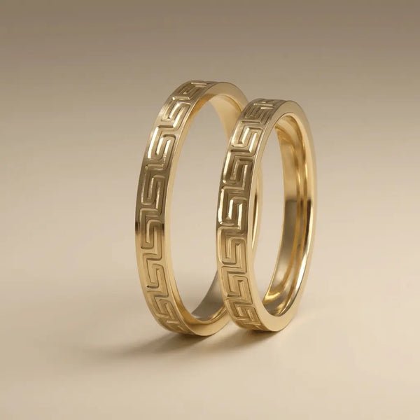 Majestic Greek Key Engraved 14K Gold Wedding Band — 3mm - Majestic Jewellery
