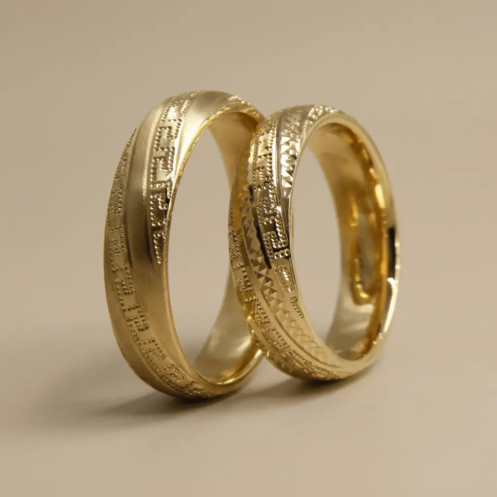 Majestic Greek Key Pattern 14K Gold Wedding Band — 5mm - Majestic Jewellery