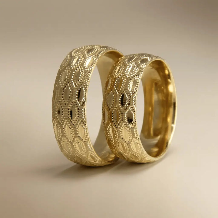 Honeycomb Texture 7mm gold wedding band by Majestic Jewellery