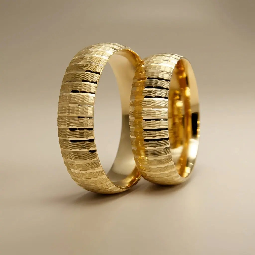 Layered Texture Strata Line 6mm gold wedding band by Majestic Jewellery