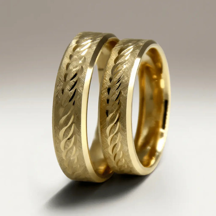 Majestic Leaf Diamond - Cut 14K Gold Wedding Band — 5mm - Majestic Jewellery
