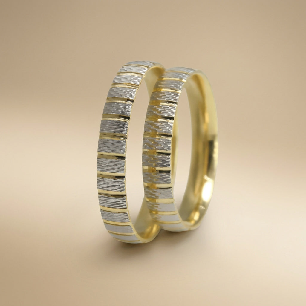 Majestätischer, linearer Kontrast-Ehering aus 14-karätigem Gold – 3,5 mm