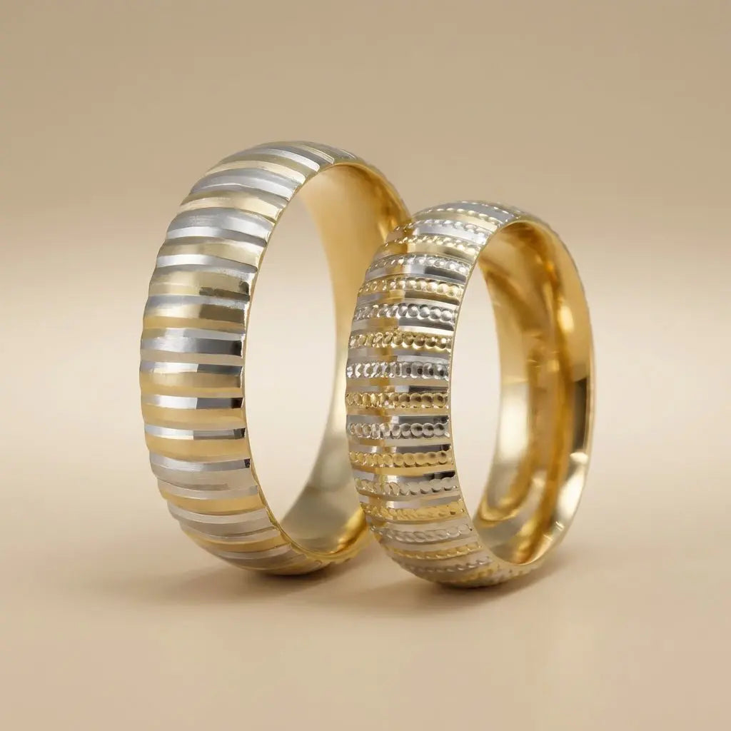 Linear Contrast Stripe 6mm gold wedding band by Majestic Jewellery