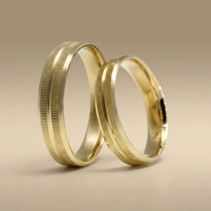 Linear Texture Aurelia Line 4mm gold wedding band by Majestic Jewellery