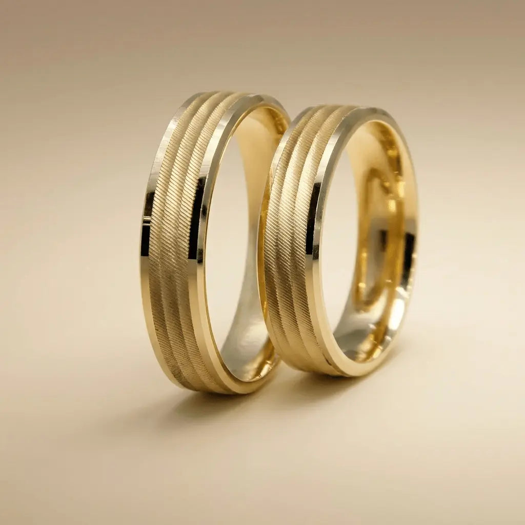 Linear Texture Matte Line 5mm gold wedding band by Majestic Jewellery