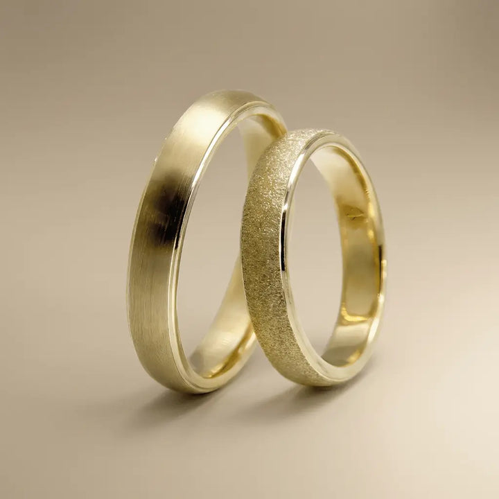 Minimal Texture Satin Dust 4mm gold wedding band by Majestic Jewellery