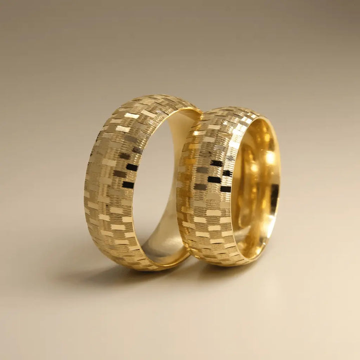 Majestic Mosaic Block 14K Gold Wedding Band — 7mm - Majestic Jewellery