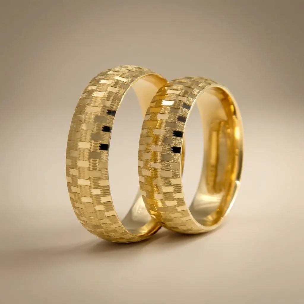 Majestic Mosaic Textured 14K Gold Wedding Band — 6mm - Majestic Jewellery