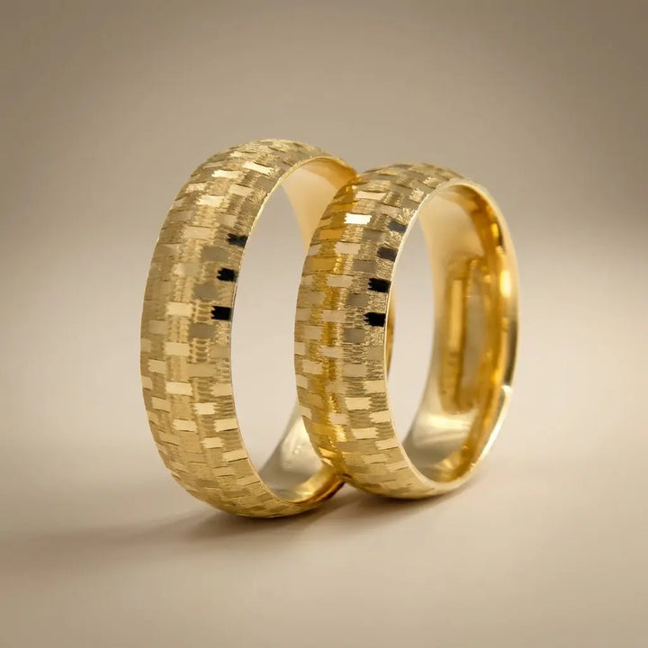 Majestic Mosaic Textured 14K Gold Wedding Band — 6mm - Majestic Jewellery